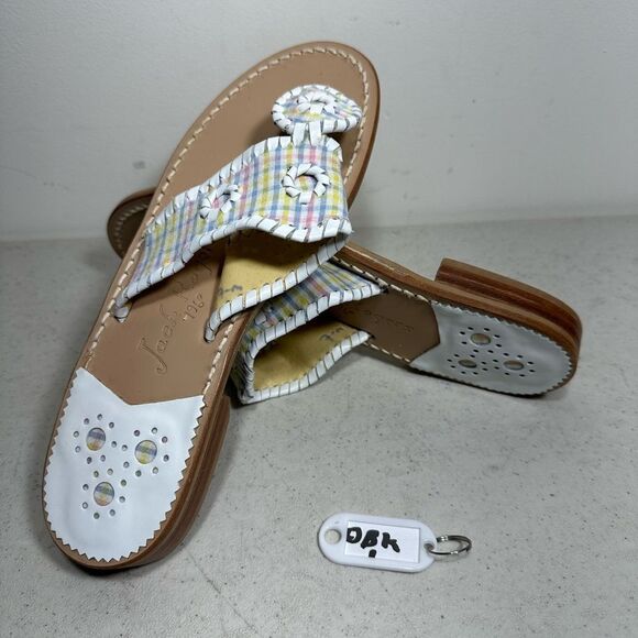 Jack Rogers Women's Flats Thong Sandals Navajo Hamptons Metallic Whipstitch 7M - Picture 1 of 8